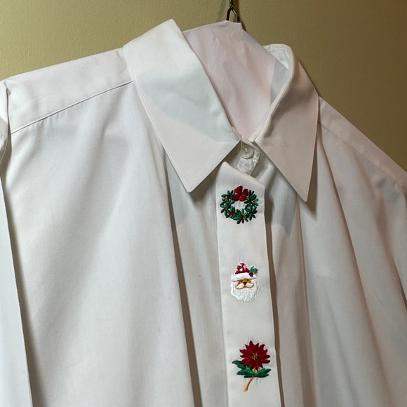 Vtg Foxcroft White Long Sleeve Christmas Embroidered White Button Up Shirt sz 10 - Picture 5 of 14